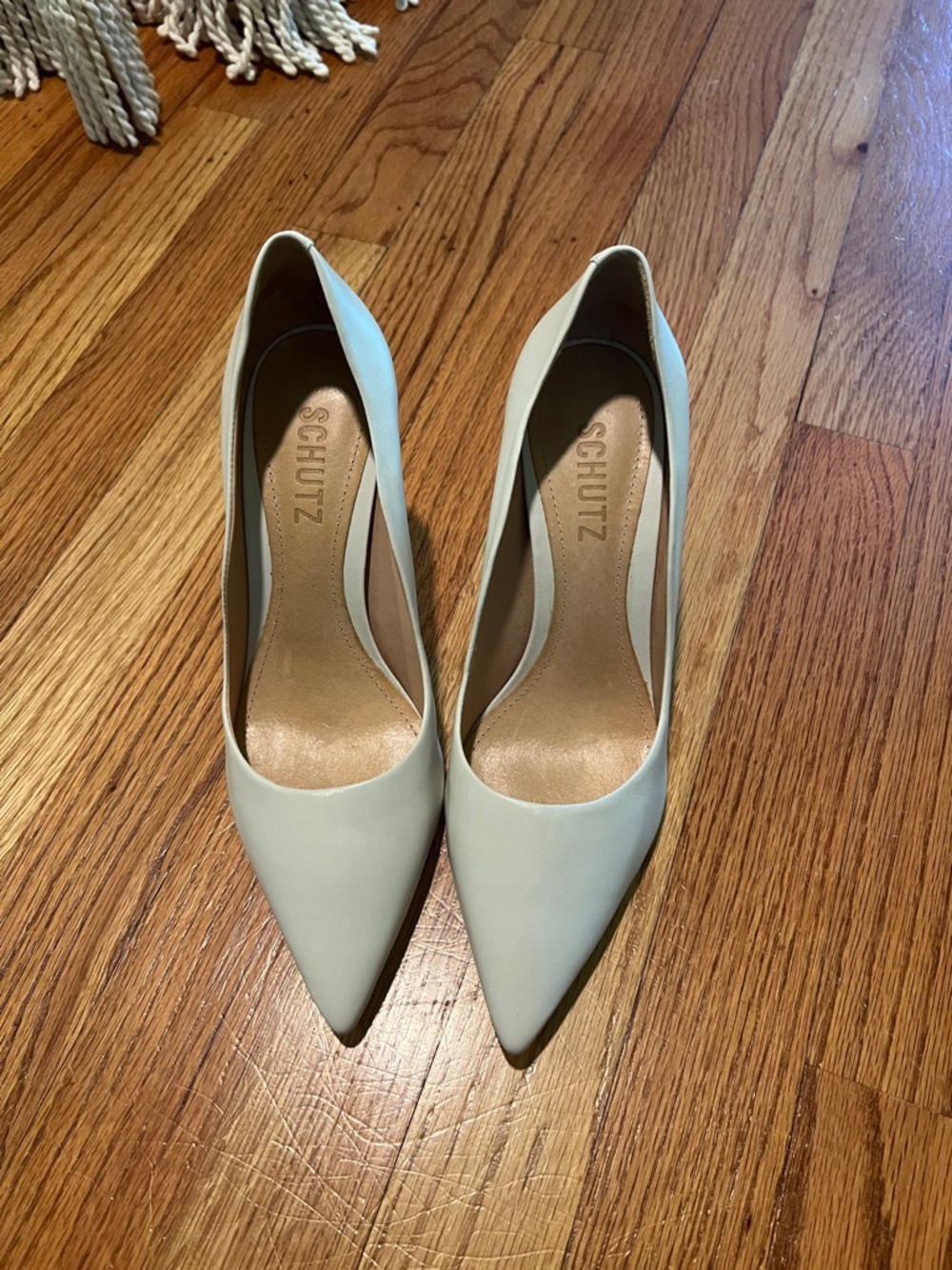 SCHUTZ Ivory Pointed Toe Leather Stiletto Pumps - Picture 2 of 6